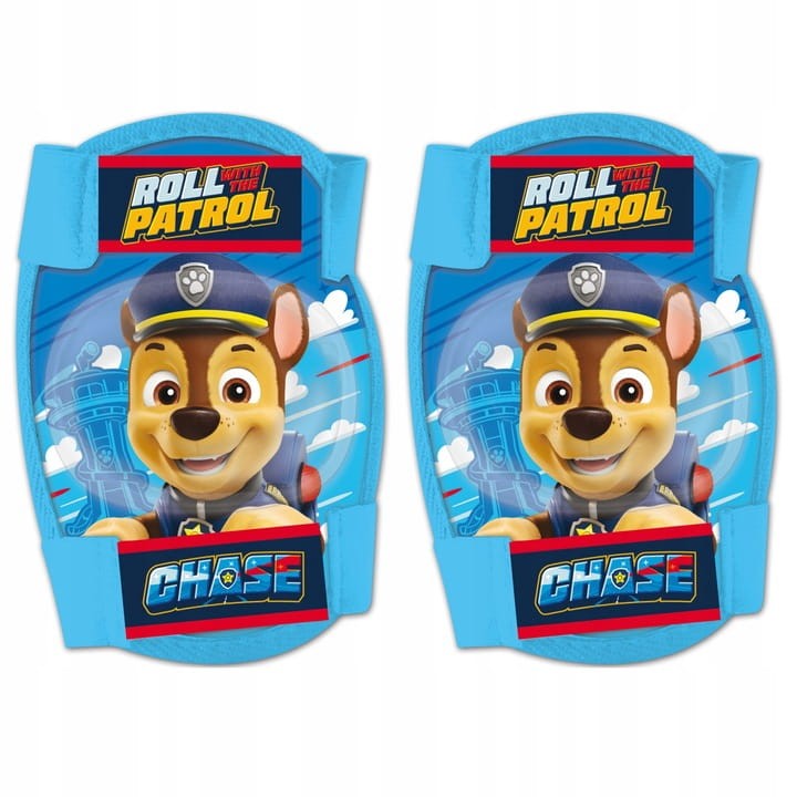 Bohaterski zestaw Chase i Marshall Psi Patrol – niebieski kask, ochraniacze i rękawiczki, dla dzieci 4–10 lat (52–56 cm)