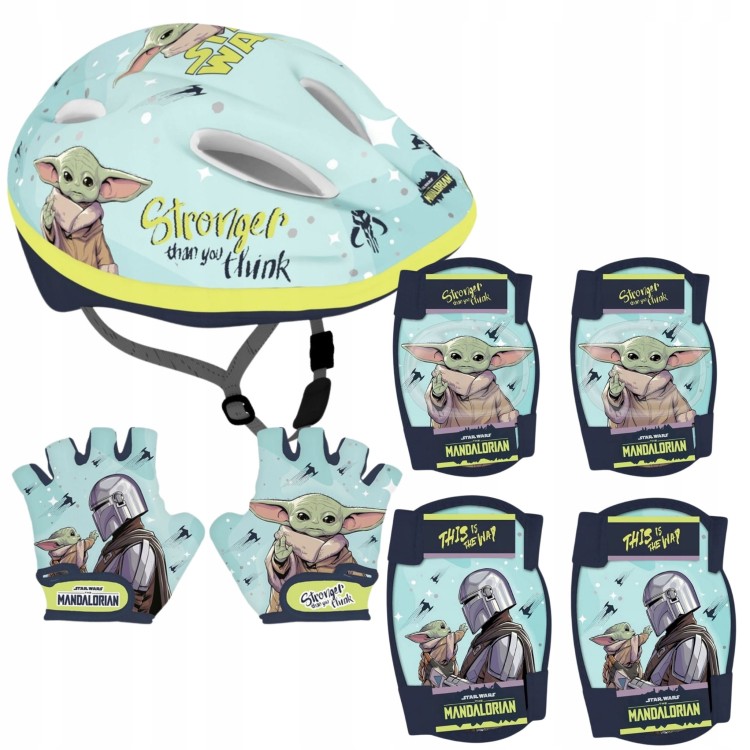 Galaktyczny zestaw Star Wars Mandelorian– wielokolorwy kask, ochraniacze i rękawiczki, dla dzieci 4–10 lat (52–56 cm)