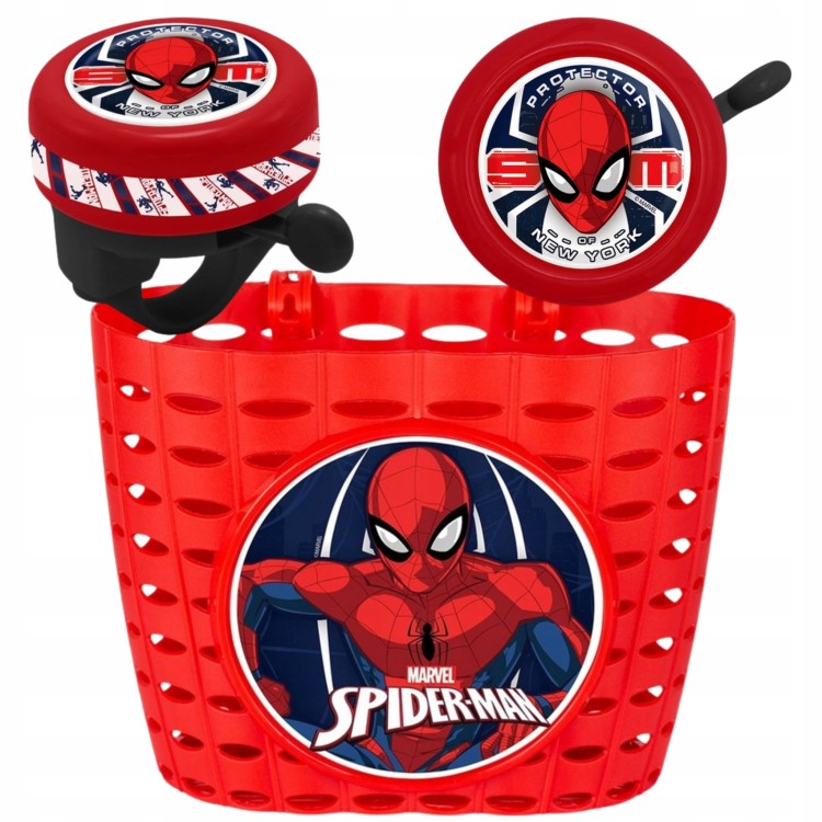 Zestaw akcesoriów rowerowe Marvel Spiderman, czerwony, dla dzieci 3-8 lat: koszyk, dzwonek