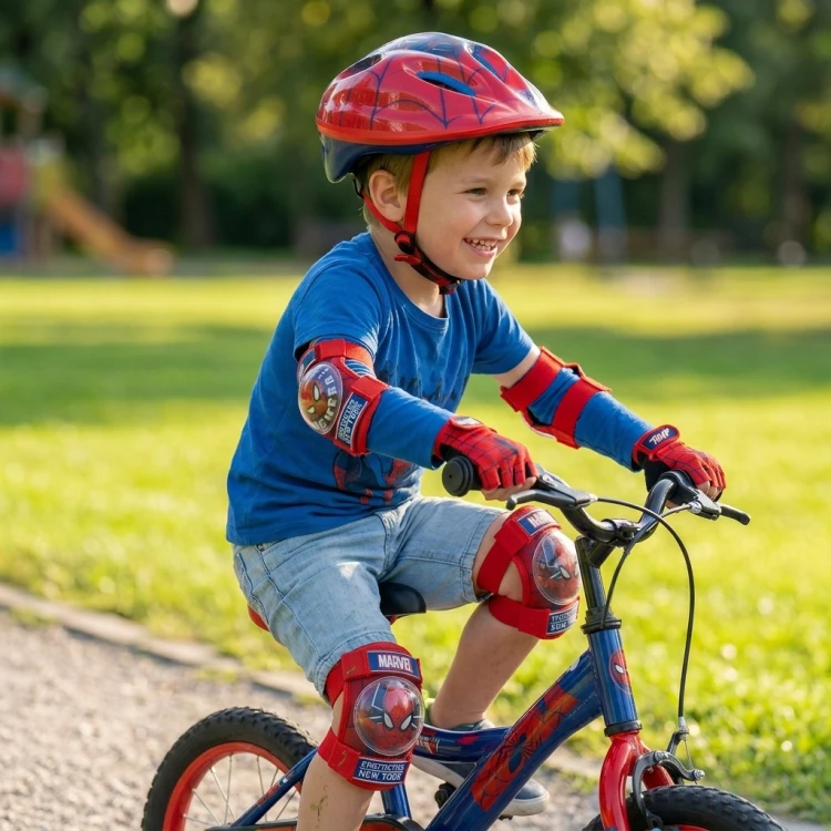 Bohaterki zestaw Spiderman, czerwony kask, ochraniacze i rękawiczki, dla chłopca 4-10 lat, 52-56cm