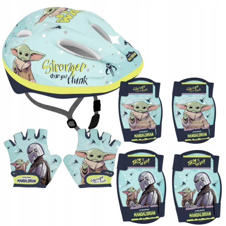 Galaktyczny zestaw Star Wars Mandelorian– wielokolorwy kask, ochraniacze i rękawiczki, dla dzieci 4–10 lat (52–56 cm)