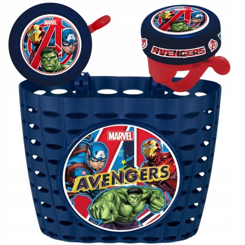Zestaw akcesoriów rowerowe Avengers, granatowy, dla dzieci 3-8 lat: koszyk, dzwonek