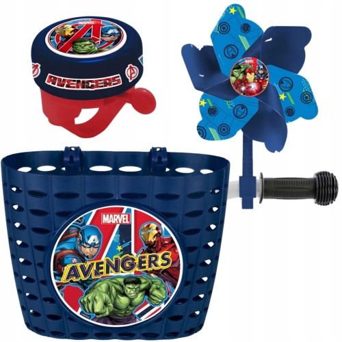 Zestaw Avengers koszyk wiatraczek dzwonek na rower dziecięcy
